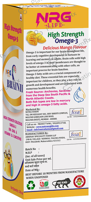 NRG Life Brainii High Strength Omega 3 Syrup Mango