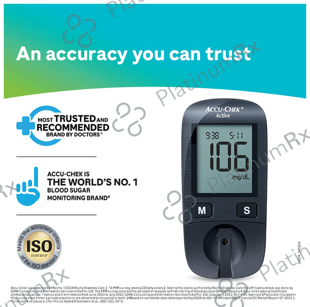 Accu Chek Active Blood Glucose Monitoring System 10s Test Strips Free Kit 1s