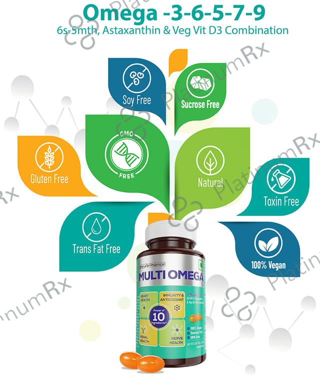 Jubilant Nutrihance Multi Omega 3-5-6-7-9 - Vegetarian Softgel for Heart, Renal & Nerve Health 60 Soft Gelatin Capsule
