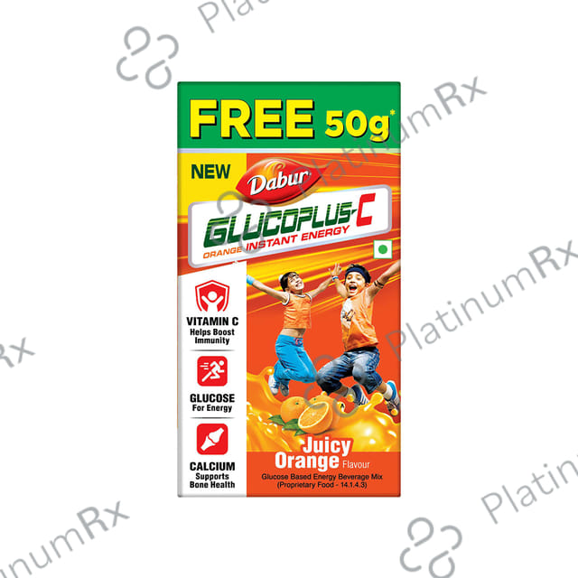 Dabur GlucoPlus C with Calcium for Bone Health - 200gm + 50gm Free Orange