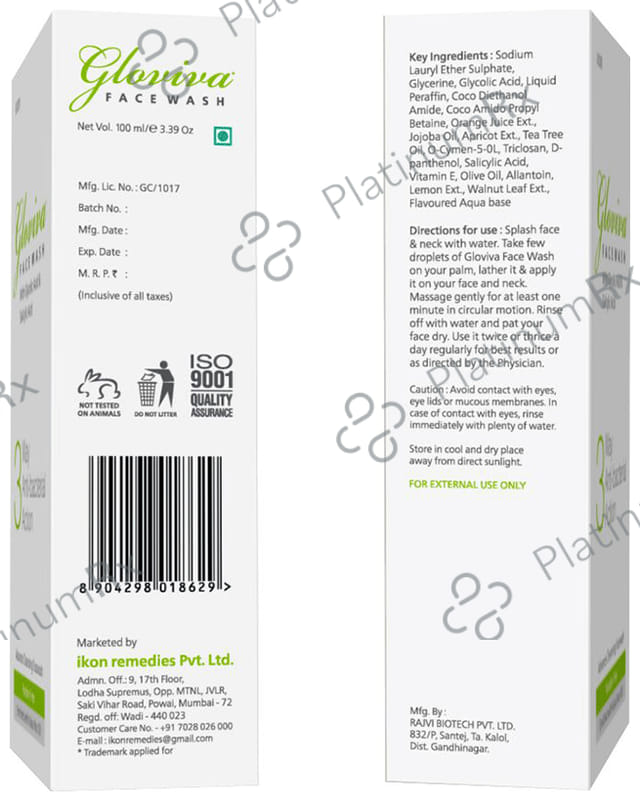 Gloviva 3 Way Antibacterial Action Face Wash (100ml Each) 2 Tubes