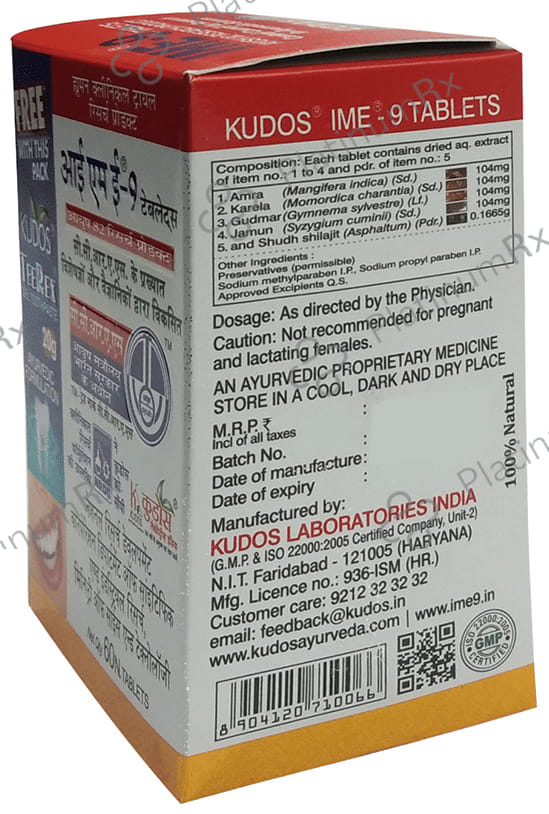Kudos IME 9 Tablet with Neem+Clove Toothpaste 20gm Free