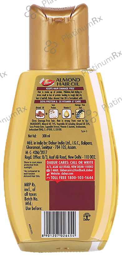 Dabur Almond Hair Oil with Soya Protein & Vitamin E - For Damage Free Hair 300 ml