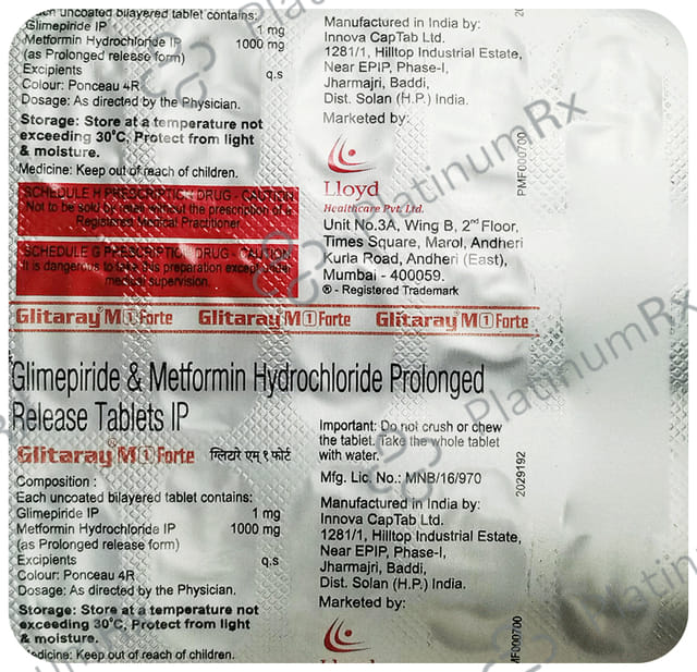 Glitaray M 1/1000mg Forte Tablet PR 15s