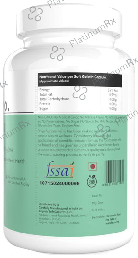 Briyo Fish Oil 1000mg, 330mg EPA 22mg DHA Softgel for Heart and Brain Health