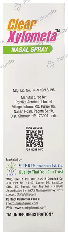 Clear Oxymeta Nasal Spray 10ml