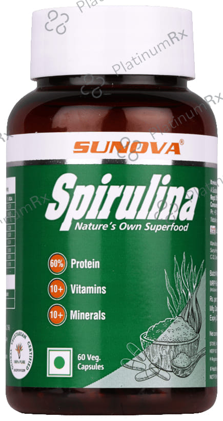 Sunova Organic Spirulina Capsule - For Energy, Stamina, Muscle Strength, Antioxidant Support & Bone Health
