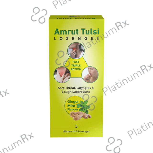 Amrut Tulsi Lozenges (6 Each) Ginger Mint 5 strips