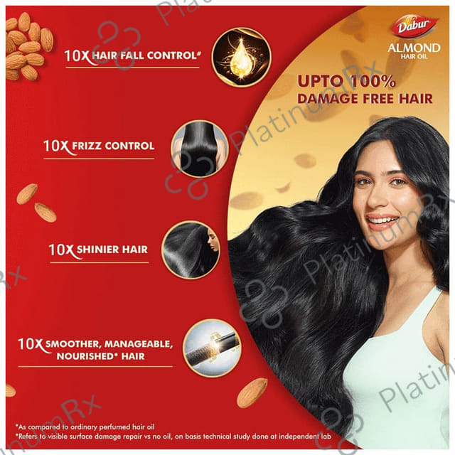 Dabur Almond Hair Oil with Soya Protein & Vitamin E - For Damage Free Hair with 190ml Hair Oil Free
