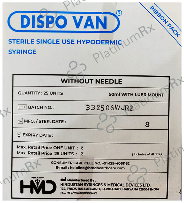 Dispovan 50ml Syringe 10 syringes