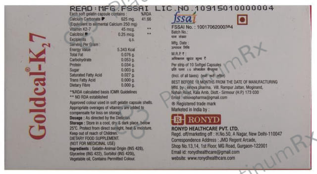 Goldcal K2 7 Soft Gelatin Capsule 10s