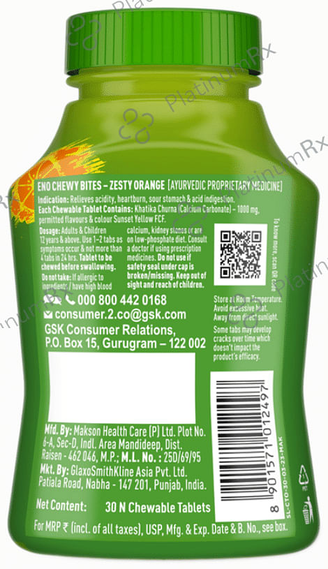Eno Chewy Bites Zesty Orange Tablet 30s