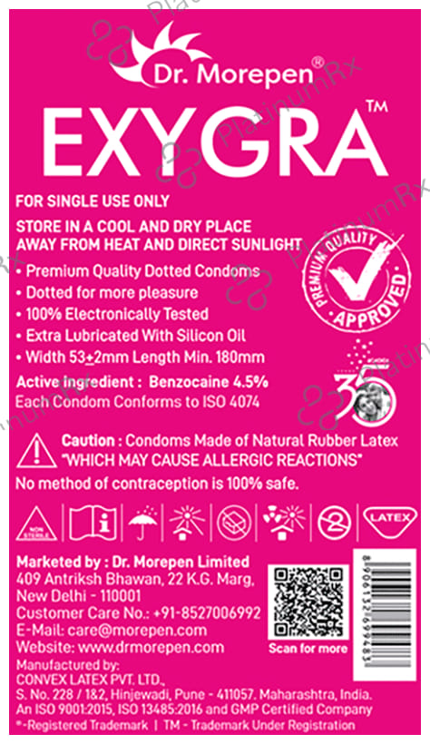Dr. Morepen Exygra Dotteds with Extra Lubricated Silicon Oil Bubblegum Condom 10s