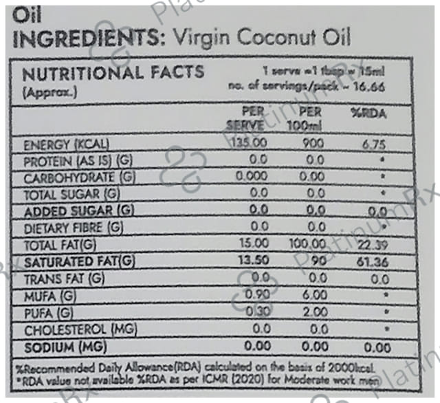 Kapiva Kerala Virgin Kerala Cold Pressed Pure Virgin Coconut Oil - 100% Pure, Organic & Edible - Cooking Skin & Hair 250 ml