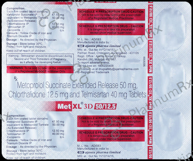 Met XL 3D 50/12.5/40mg Tablet ER 15s