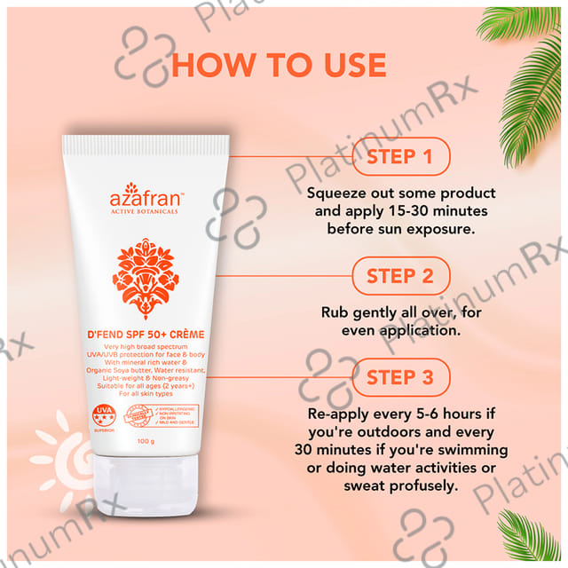Azafran D Fend SPF 50+ Creme 100gm