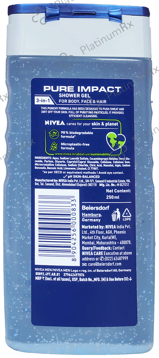 Nivea Men Shower Gel for Body Skin & Hair Pure Impact 250 ml