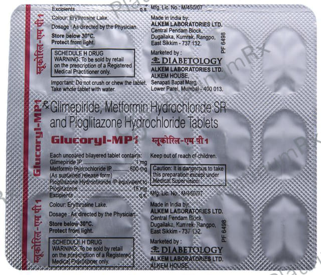Glucoryl MP1 1/500/15mg Tablet SR 15s