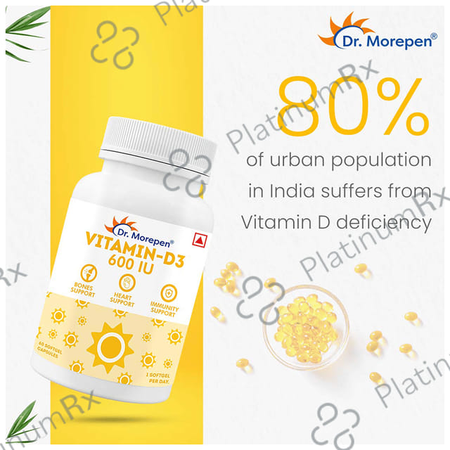 Dr. Morepen Vitamin-D3 600 IU - Softgel Capsule for Bones, Heart & Immunity