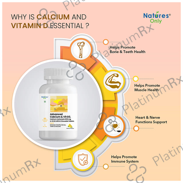 Natures Only Advanced Calcium 1250mg & Vitamin D3 400IU Chewable Tablet