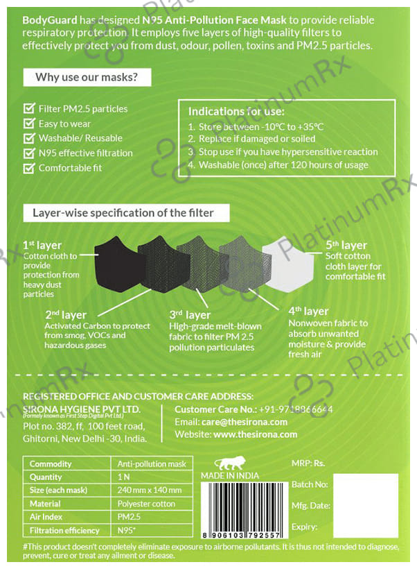 Bodyguard Large N95 + PM2.5 Anti-Pollution Face Mask with Valve & Activated Carbon