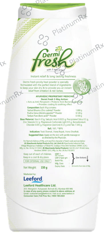 Dermifresh Prickly Heat Powder Fresh Jasmine
