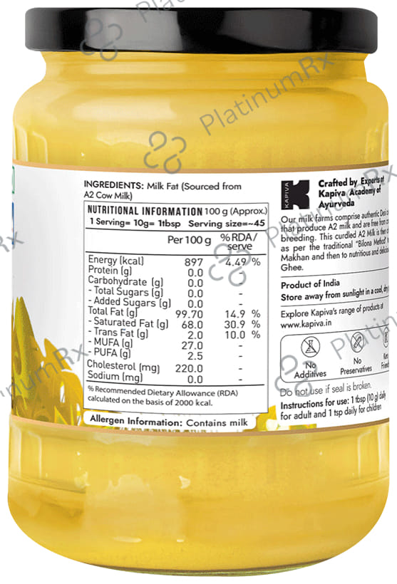 Kapiva A2 Desi Pure Foods 100% Organic Cow Ghee - Good Fats for Healthy Heart