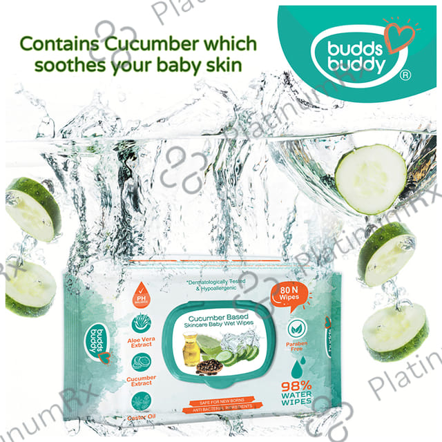 Buddsbuddy Cucumber Based Skincare Baby Wet Wipes (80 Each) 1 Pack