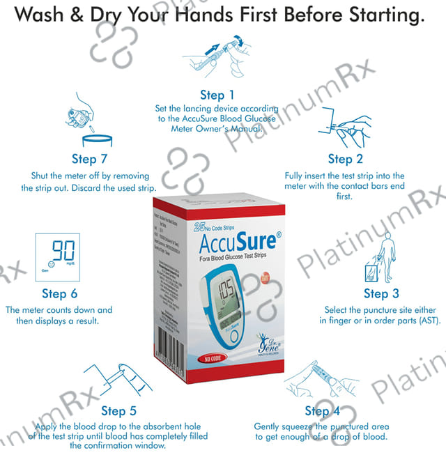 AccuSure Blood Glucose Test Strip Blue