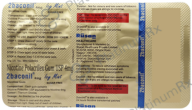 2 Baconil 4mg Icy Mint Sugar Free Nicotine Gums 50s