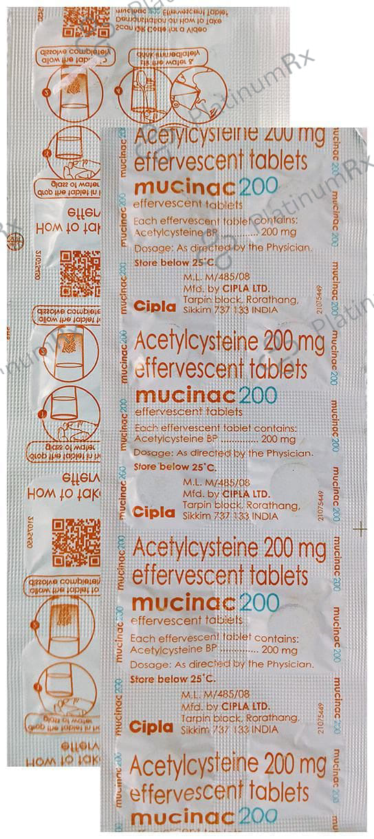 Mucinac 200mg Effervescent Tablet Sugar Free 10s