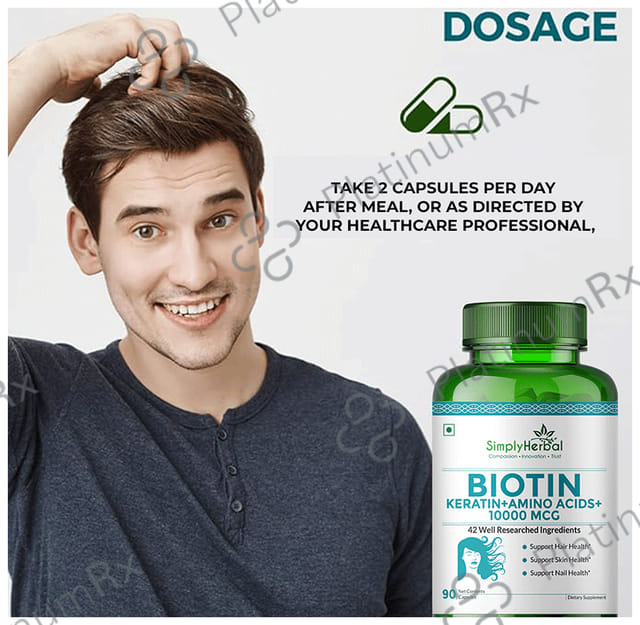 Simply Herbal Biotin 10000mcg - With Keratin & Amino Acids for Hair, Skin & Nails - Capsule