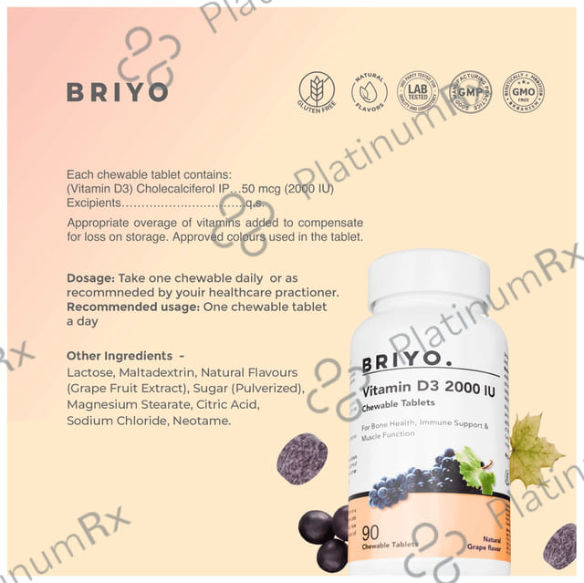 Briyo Vitamin D3 2000IU Chewable Tablet 90s