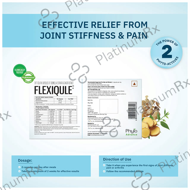 Flexiqule Capsule with Bosewellia Serrata & Ginger - For Joint Stiffness & Pain Relief