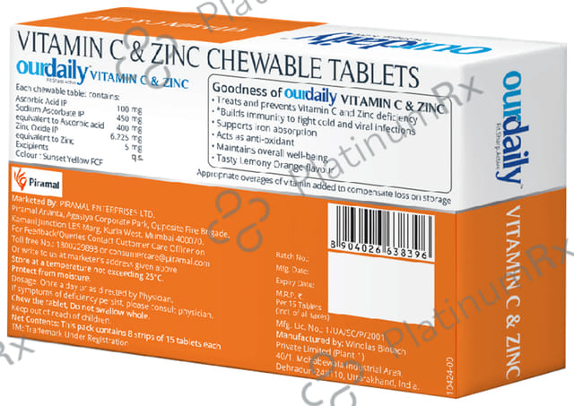 OurDaily Vitamin C & Zinc Lemony Orange Chewable Tablet 120s