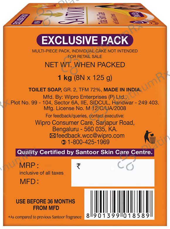 Santoor Total Skin Care with Sandal & Turmeric Soap (125gm Each) 8 Soap