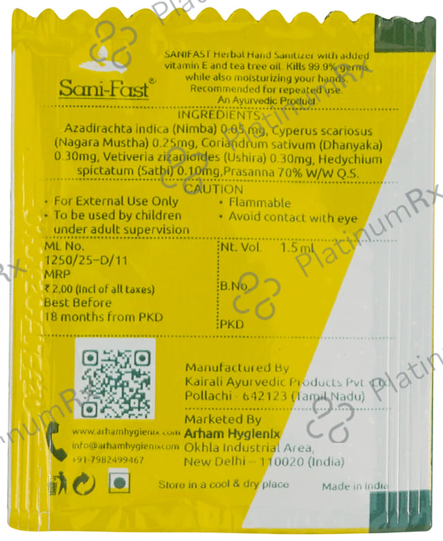 Sani-Fast Herbal Hand Sanitizer (1.5ml Each) Lemon 200 Sachets